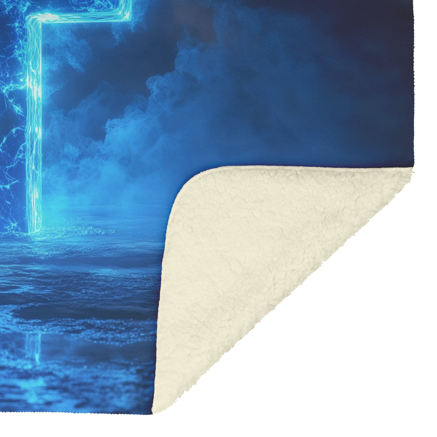 Blue Radiant Cross Fleece Sherpa Blanket Mystical Glow Design Christian Art Cozy Inspirational Home Gift - Awakening Righteousness