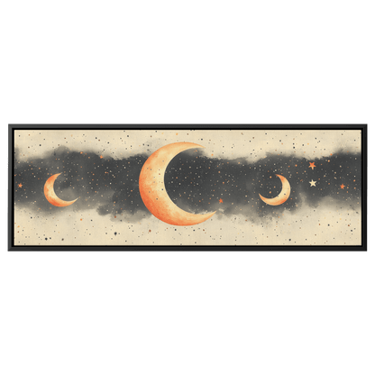 Boho Inspired Pattern Crescent Moons Tiny Stars Muted Beige Terracotta Tones Ultra High Definition Modern Aesthetic Panoramic Framed Canvas Wall Art - Awakening Righteousness