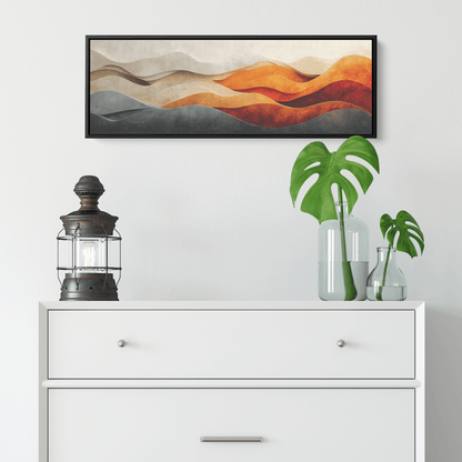 Bold Abstract Wall Art Layered Organic Shapes Sienna Rust Cream Shades Ultra High Definition Soft Texture Retro Vibe Panoramic Framed Canvas Wall Art - Awakening Righteousness