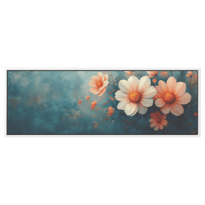 Bold Floral Artwork Abstract Daisy Shapes Pastel Earthy Tones Ultra High Definition Modern Boho Charm Panoramic Framed Canvas Wall Art - Awakening Righteousness