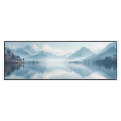 Calm Lake Scene Soft Beige Hills Muted Reflections Ultra High Definition Minimalist Elegance Panoramic Framed Canvas Wall Art - Awakening Righteousness