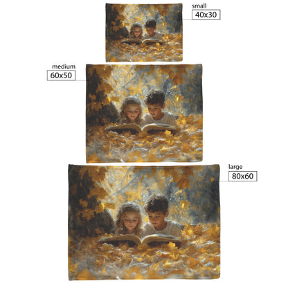 Children Reading Together Under Tree in Autumn Fleece Sherpa Blanket Cozy Fall Scene - Awakening Righteousness