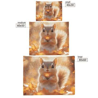 Chipmunk Holding Glowing Acorn in Vibrant Autumn Forest With Golden Leaves and Soft Morning Mist Fleece Sherpa Blanket - Awakening Righteousness