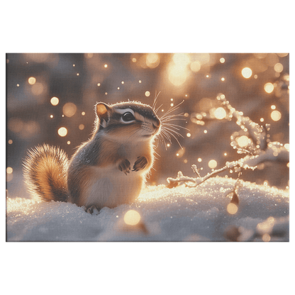 Chipmunk In Enchanted Winter Forest With Frost Covered Branches And Twinkling Snowflakes Canvas Wall Art Decor - Awakening Righteousness