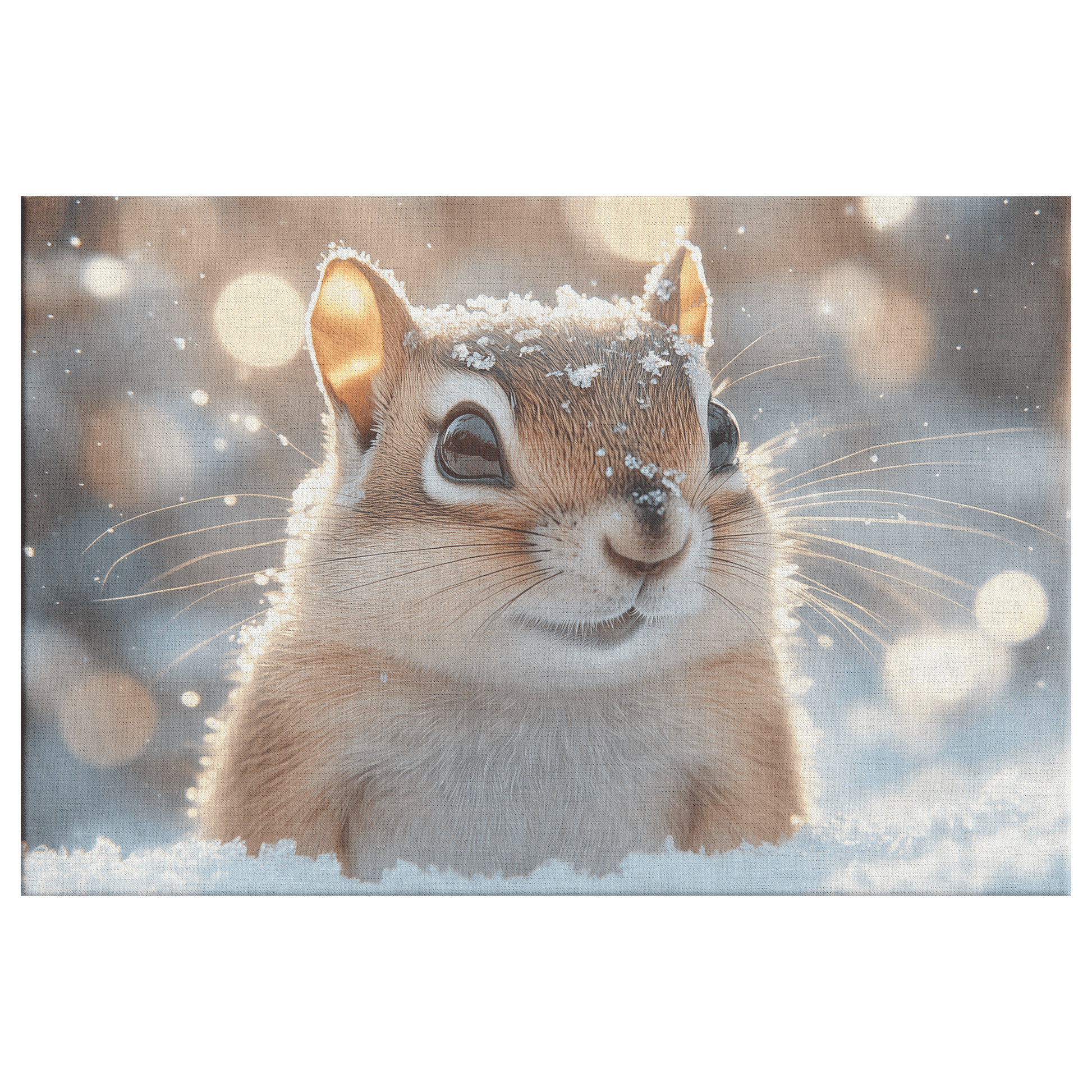 Chipmunk In Snowy Forest Surrounded By Glowing Frost Covered Branches And Twinkling Snowflakes Canvas Wall Art Decor - Awakening Righteousness