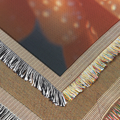 Close Up of Orange Flower with Dew Drops on Petals Woven Throw Blanket for Home Decor - Awakening Righteousness