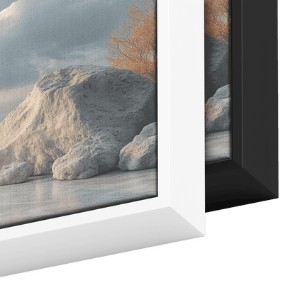 Coastal View Calm Waves Beige Gray Muted Tones Minimalist Detailing Ultra High Definition Tranquil Panoramic Framed Canvas Wall Art - Awakening Righteousness