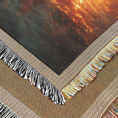Crown of Thorns Glowing with Fiery Light Symbolizing Sacrifice and Divine Strength Woven Throw Blanket for Home Decor - Awakening Righteousness