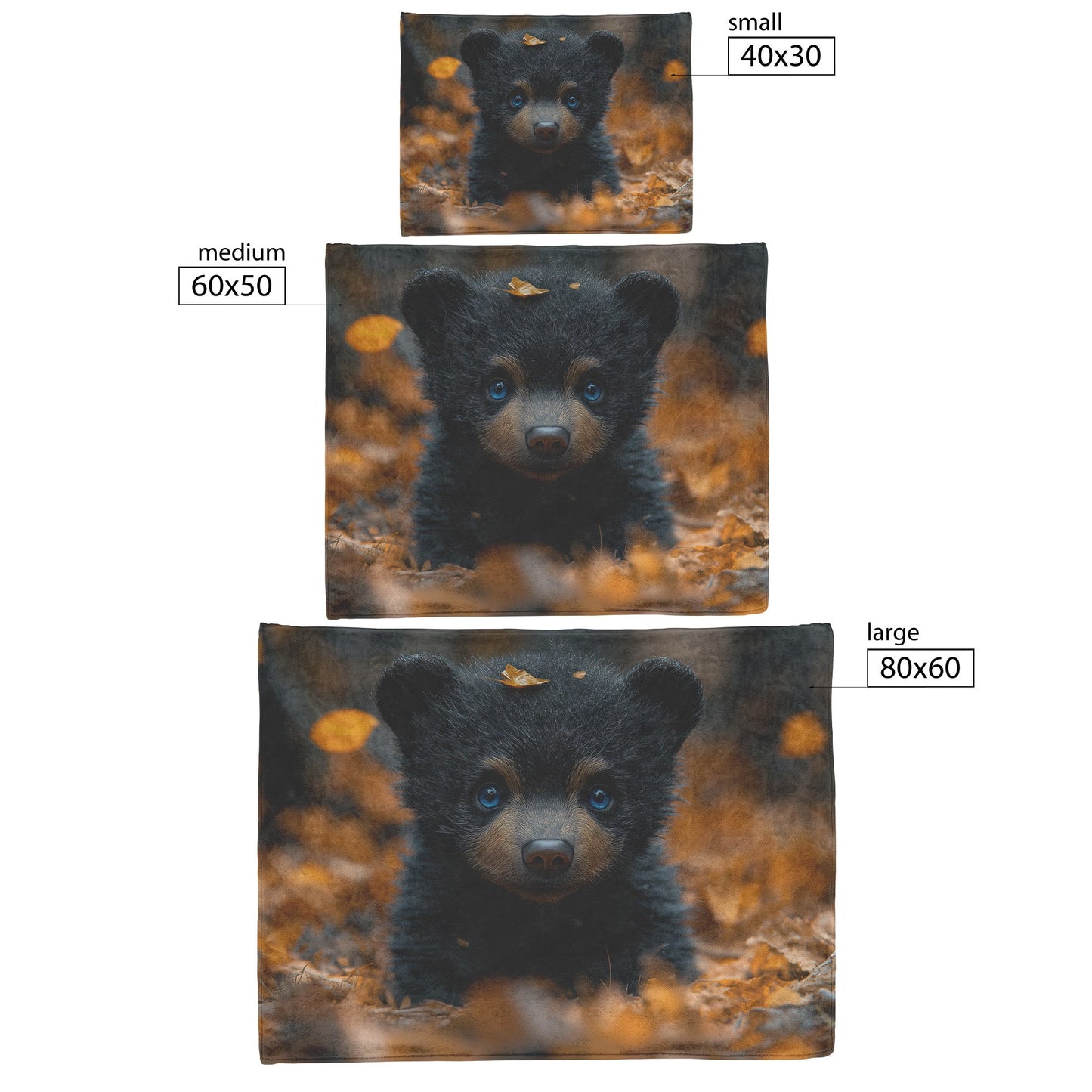Cute Autumn Black Bear Cub with Blue Eyes Cozy  Fleece Sherpa Blanket - Awakening Righteousness