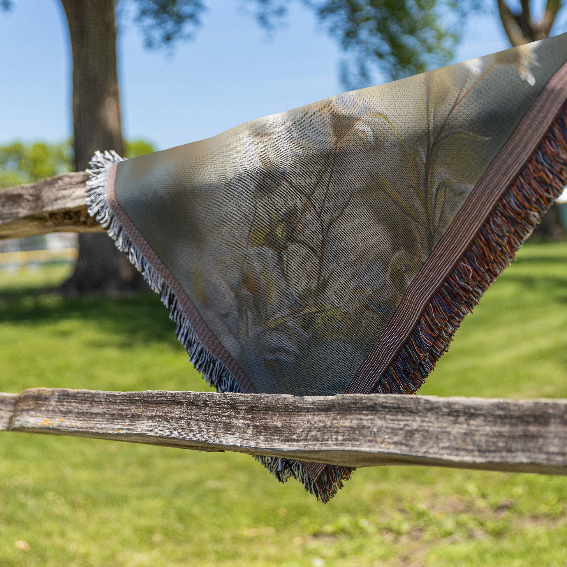Cute Baby Fox with Blue Eyes Amidst Daisies Cozy Woven Throw Blanket - Awakening Righteousness