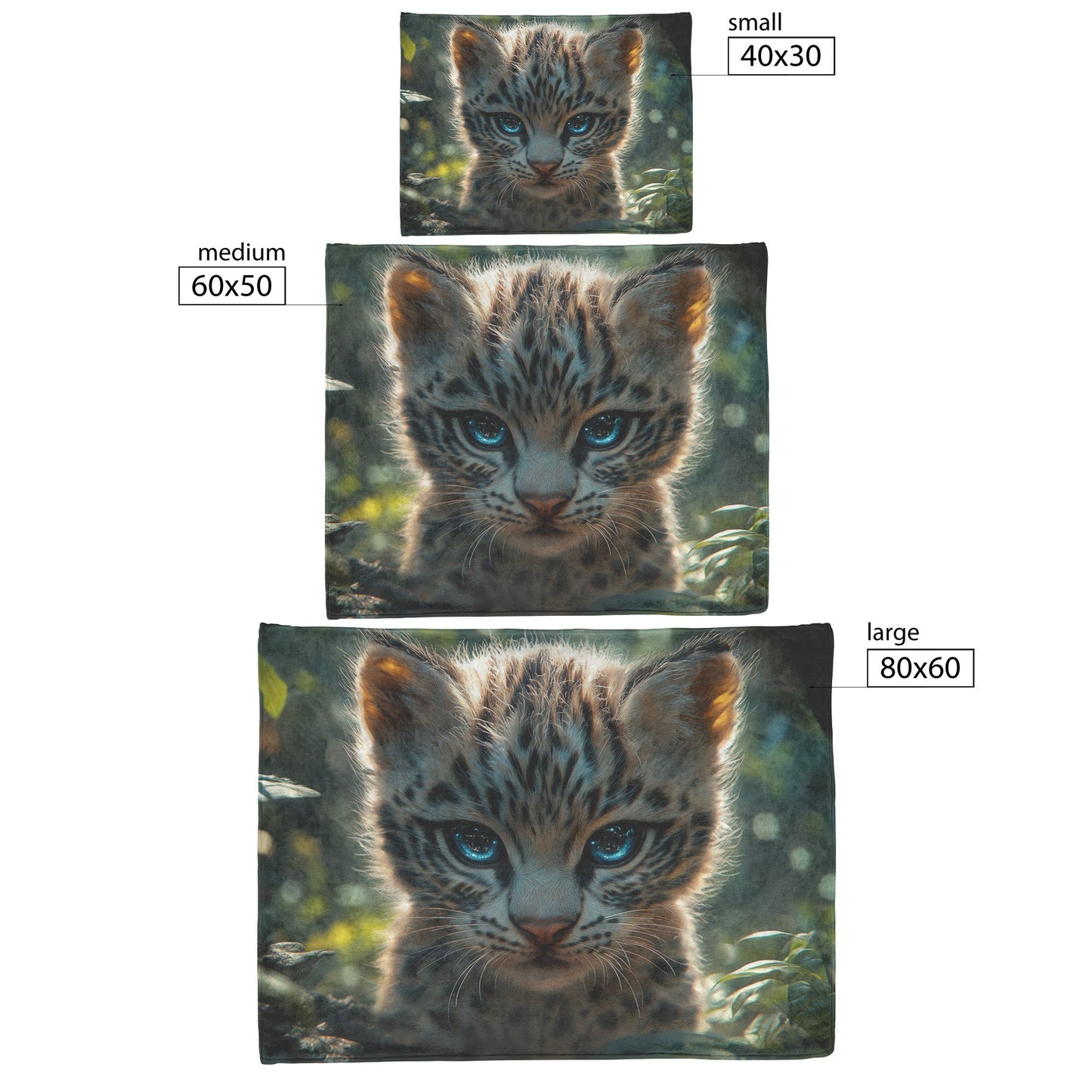 Cute Baby Leopard Cub with Blue Eyes in Lush Jungle Cozy Fleece Sherpa Blanket - Awakening Righteousness