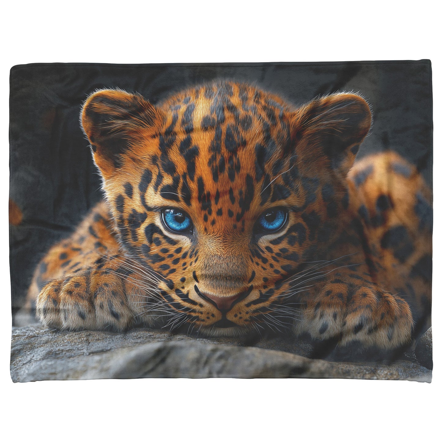 Cute Baby Leopard with Blue Eyes in Beautiful Natural Scenery Cozy Fleece Sherpa Blanket - Awakening Righteousness