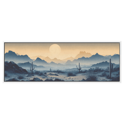 Desert Scene Scattered Saguaros Layered Minimalist Mountains Soft Taupe Gray Tones Panoramic Framed Canvas Wall Art - Awakening Righteousness
