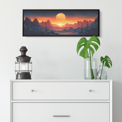 Desert Scene Serene Landscape Abstract Cacti Silhouettes Pale Beige Mountains Ultra High Definition Panoramic Framed Canvas Wall Art - Awakening Righteousness