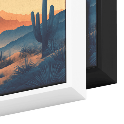 Desert Scene Serene Landscape Abstract Cacti Silhouettes Pale Beige Mountains Ultra High Definition Panoramic Framed Canvas Wall Art - Awakening Righteousness