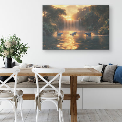 Dolphin Jumping Through Glowing Waves with Massive Full Moon in the Background Canvas Wall Art Decor - Awakening Righteousness