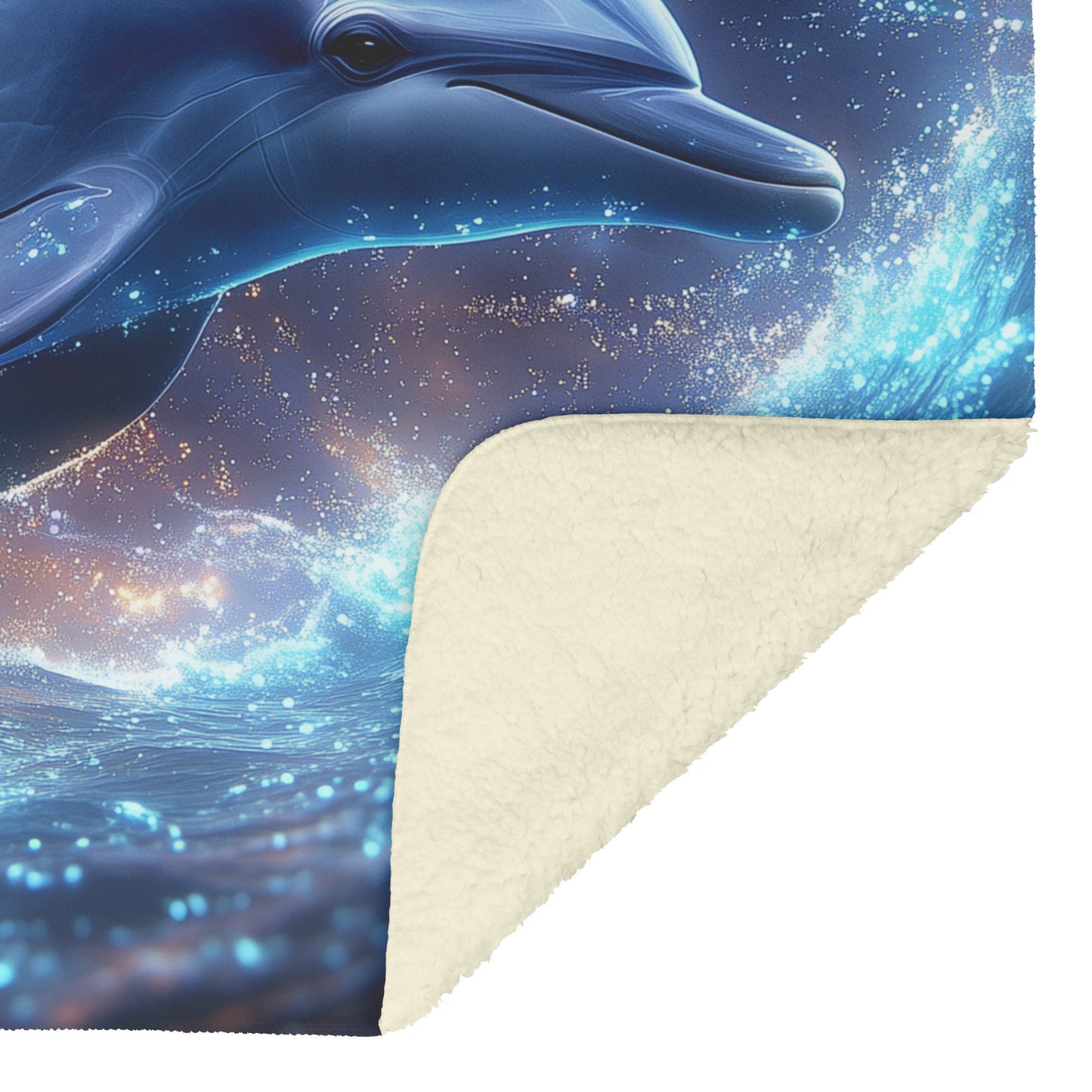 Dolphin Swimming Gracefully in Bioluminescent Ocean Glowing Blue Green Light Trails Magical Ethereal Fleece Sherpa Blanket - Awakening Righteousness