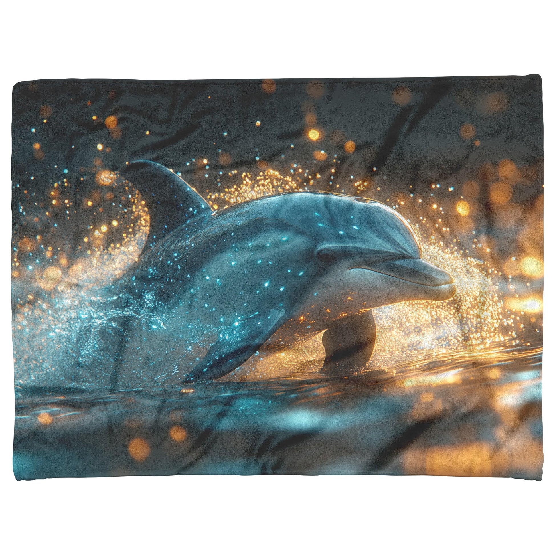 Dolphin Swimming Gracefully in Bioluminescent Ocean Glowing Blue Green Light Trails Magical Ethereal Sherpa Blanket - Awakening Righteousness