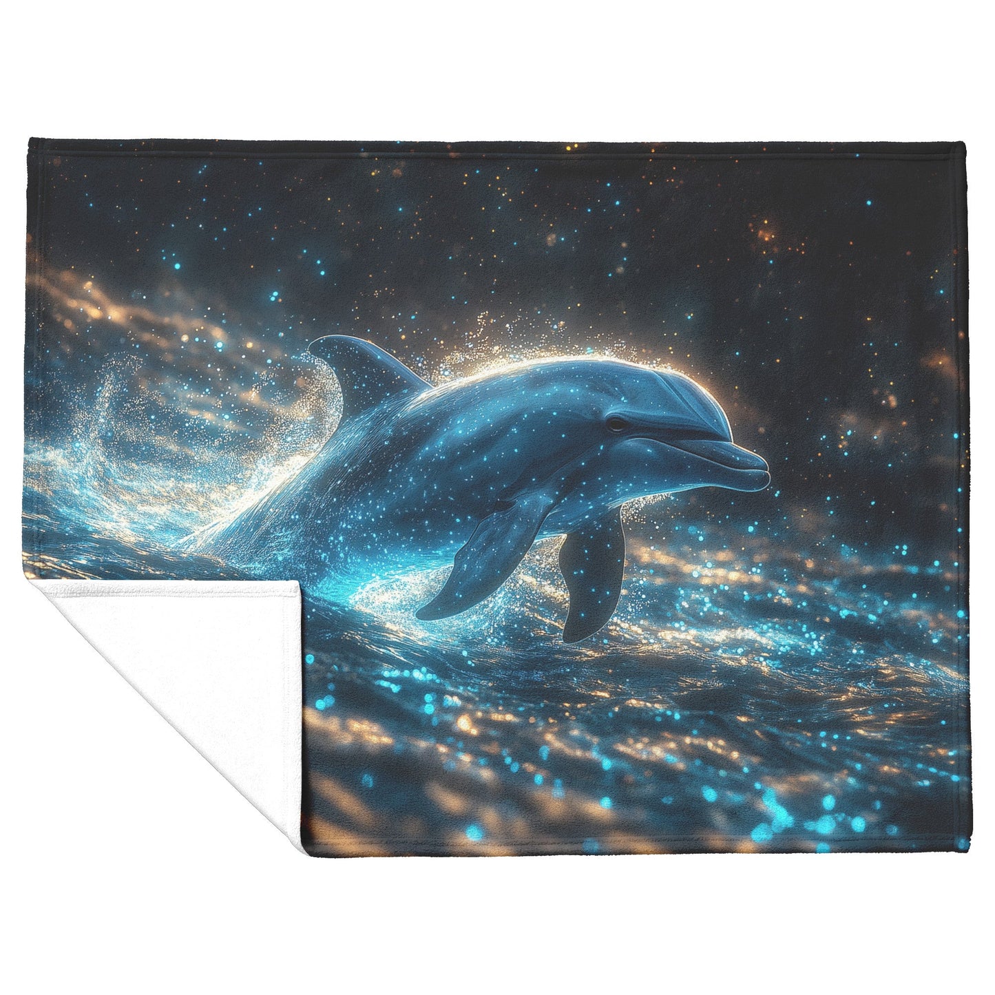 Dolphin Swimming Through Bioluminescent Ocean Glowing Blue Green Light Trails Magical Ethereal Fleece Sherpa Blanket - Awakening Righteousness
