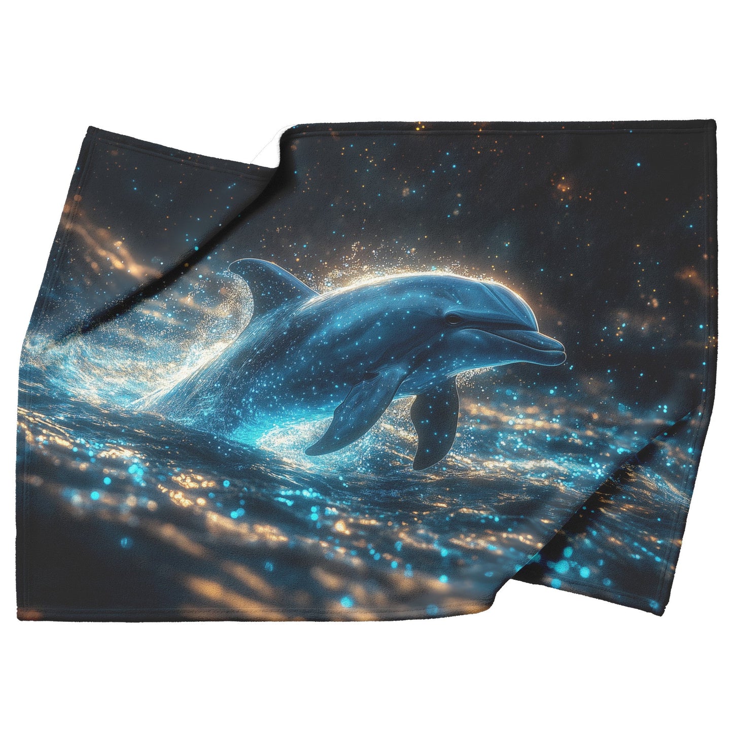 Dolphin Swimming Through Bioluminescent Ocean Glowing Blue Green Light Trails Magical Ethereal Fleece Sherpa Blanket - Awakening Righteousness