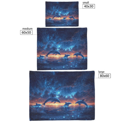 Dolphins Glowing Softly Swimming Through Bioluminescent Waters Star-Filled Sky Peaceful Surreal Fleece Sherpa Blanket - Awakening Righteousness