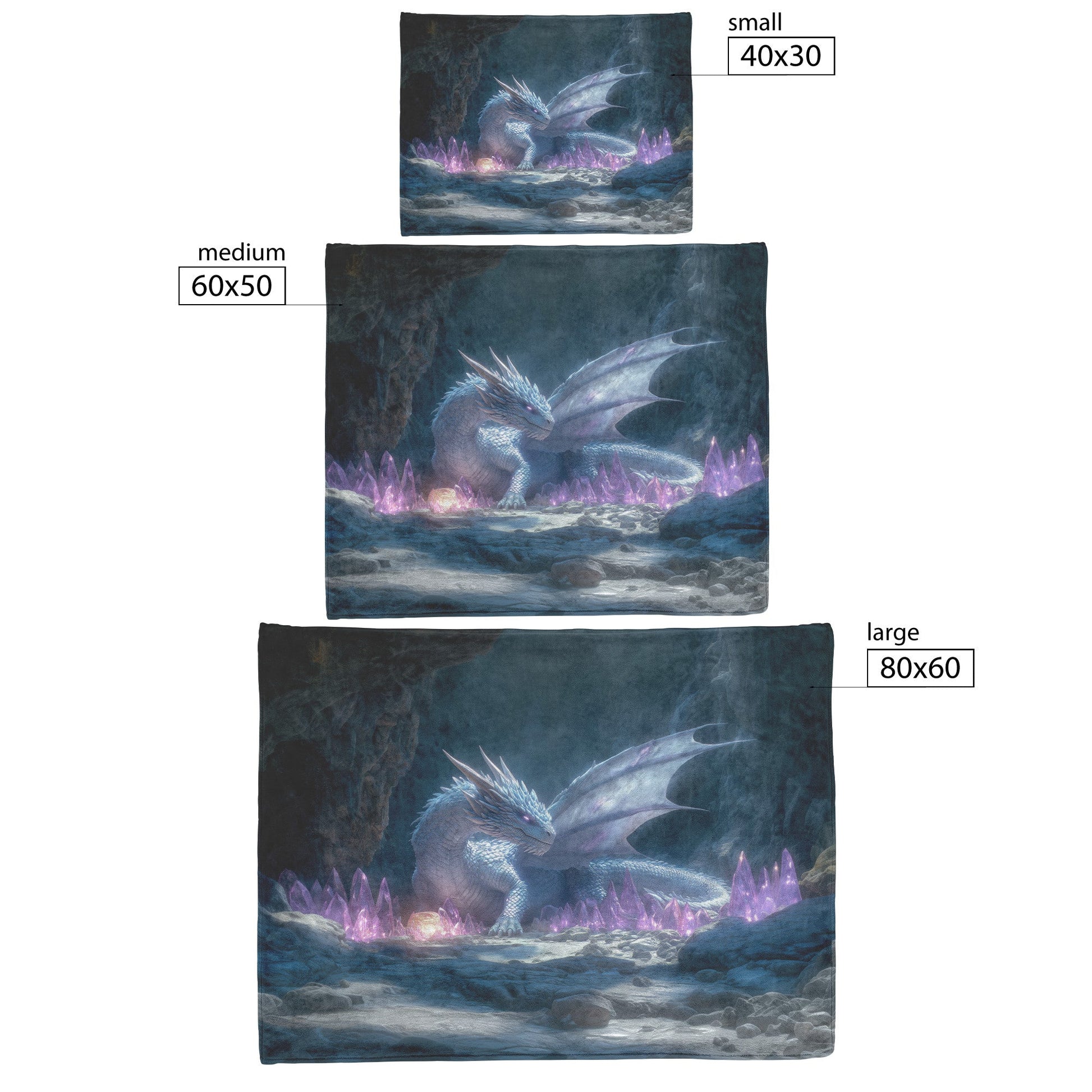 Dragon Guarding Glowing Treasure in Ancient Cavern with Crystal Shards Emitting Ethereal Light Fleece Sherpa Blanket - Awakening Righteousness