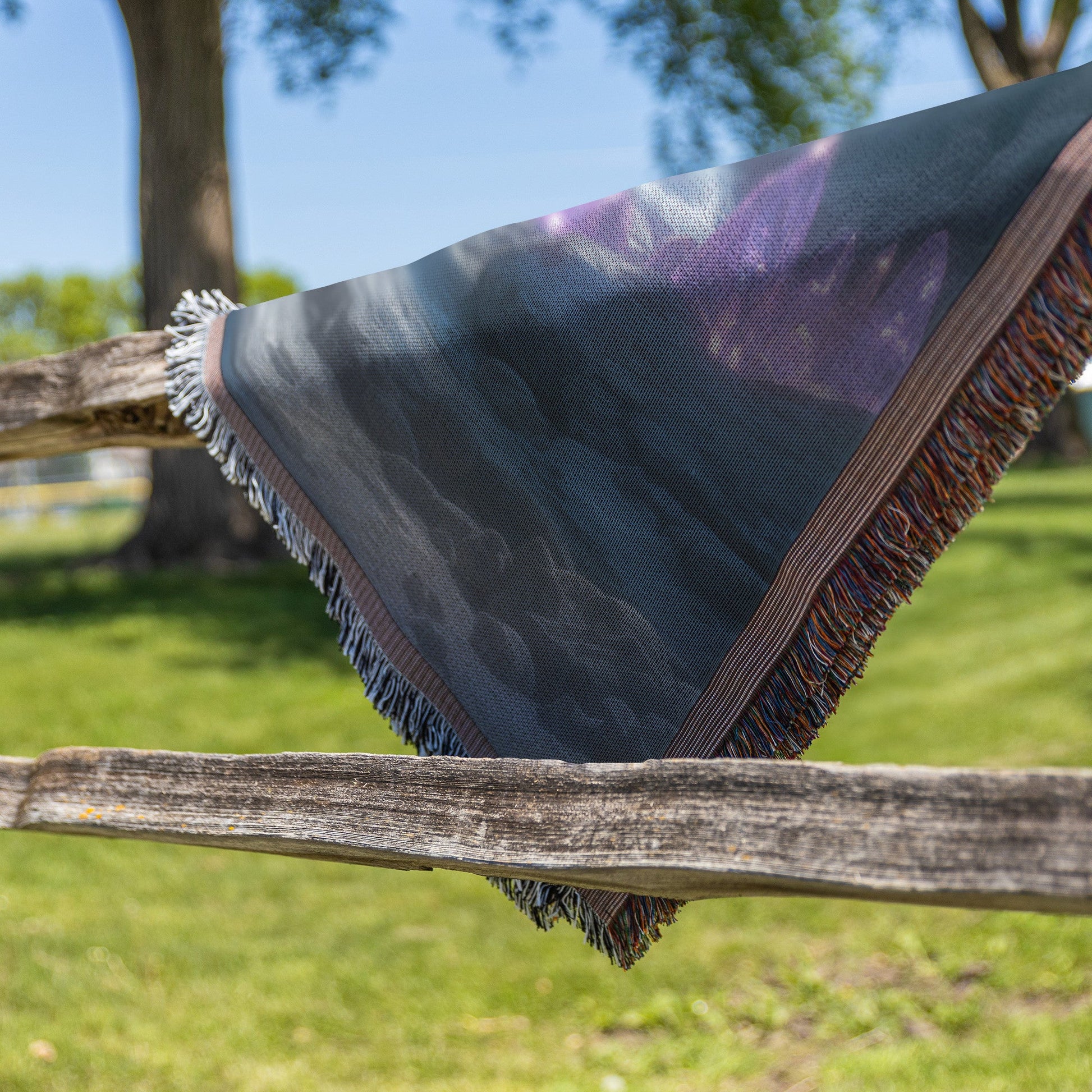 Dragon Guarding Glowing Treasure in Ancient Cavern Woven Throw Blanket with Crystal Shards and Ethereal Light - Awakening Righteousness