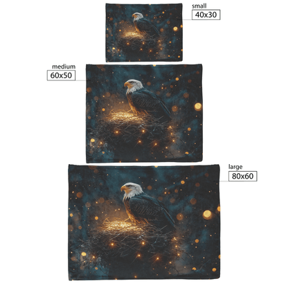 Eagle Resting in Glowing Nest Atop Towering Tree Under Star Filled Sky With Feathers Illuminated by Silver Light Fleece Sherpa Blanket - Awakening Righteousness