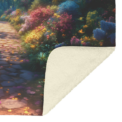 Enchanted Garden Path Fleece Sherpa Blanket Vibrant Nature Inspired Design - Awakening Righteousness
