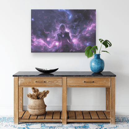 Female Blood Elf Mage Glowing Purple Robes Shimmering Cosmic Textures Radiant Arcane Symbols WoW Canvas Wall Artv - Awakening Righteousness