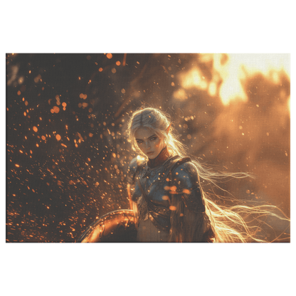 Female Blood Elf Paladin Silver Red Plate Armor Shield Golden Glow Shimmering Textures Cascading Light Trails Canvas Wall Art - Awakening Righteousness