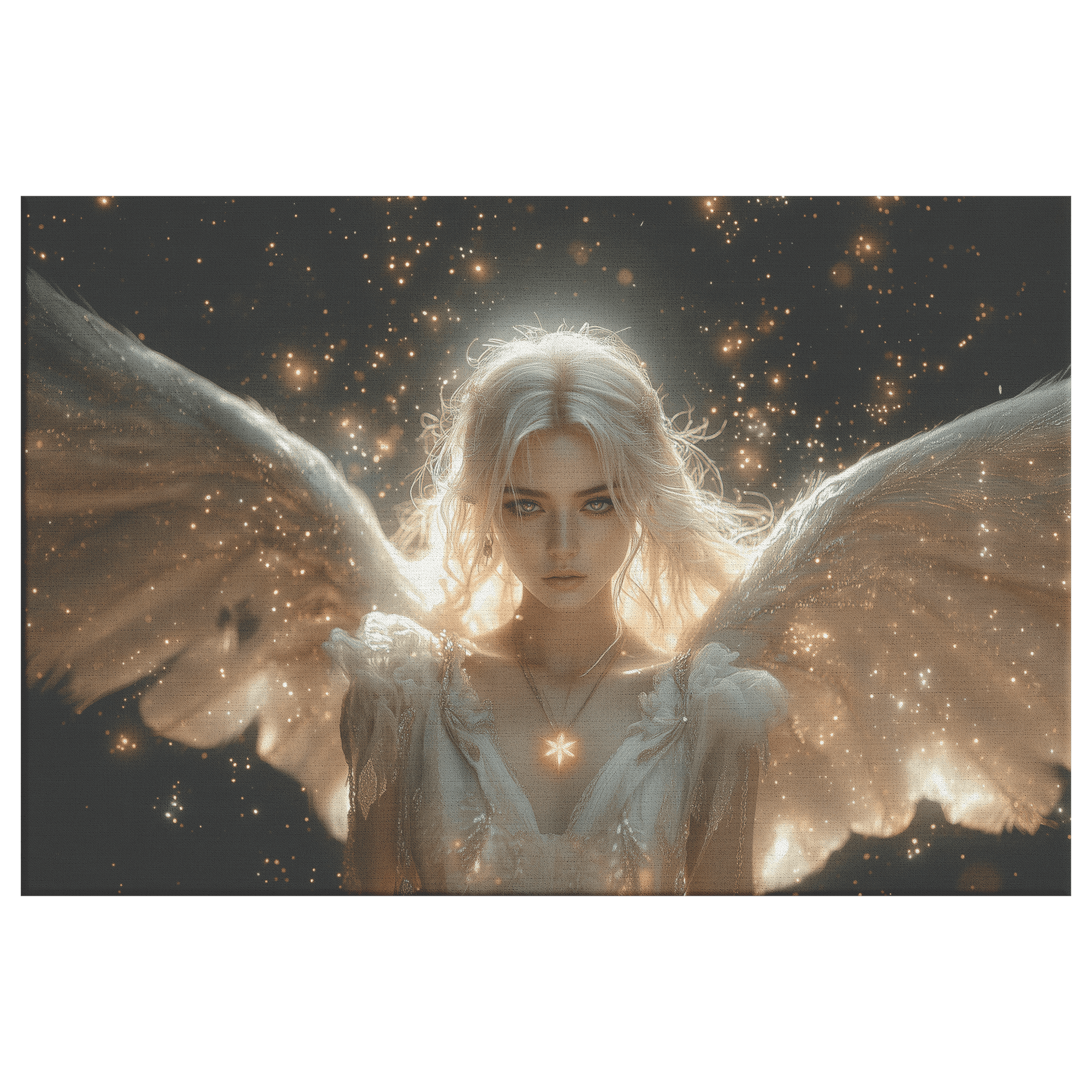 Female Blood Elf Priest Summoning Holy Light Silver Gold Accents Shimmering Stars Cascading Texture Canvas Wall Art - Awakening Righteousness
