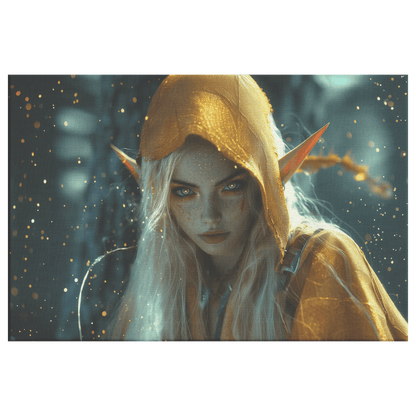 Female Blood Elf Rogue Hidden in Shadows Shimmering Golden Highlights Cascading Silver Reflections Canvas Wall Art - Awakening Righteousness