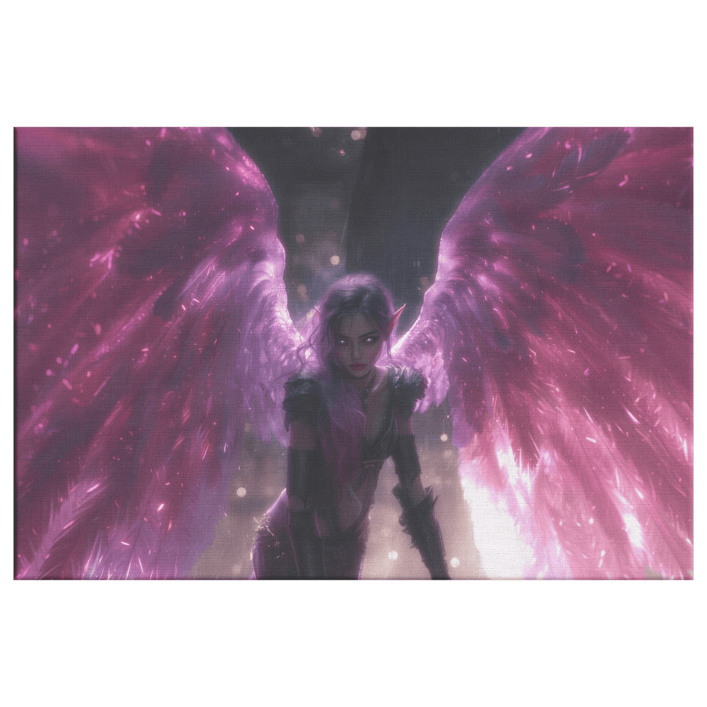 Female Night Elf Priest Glowing Silver Wings Casting Blessing Spell Shimmering Textures Cascading Purple Highlights Canvas Wall Art - Awakening Righteousness