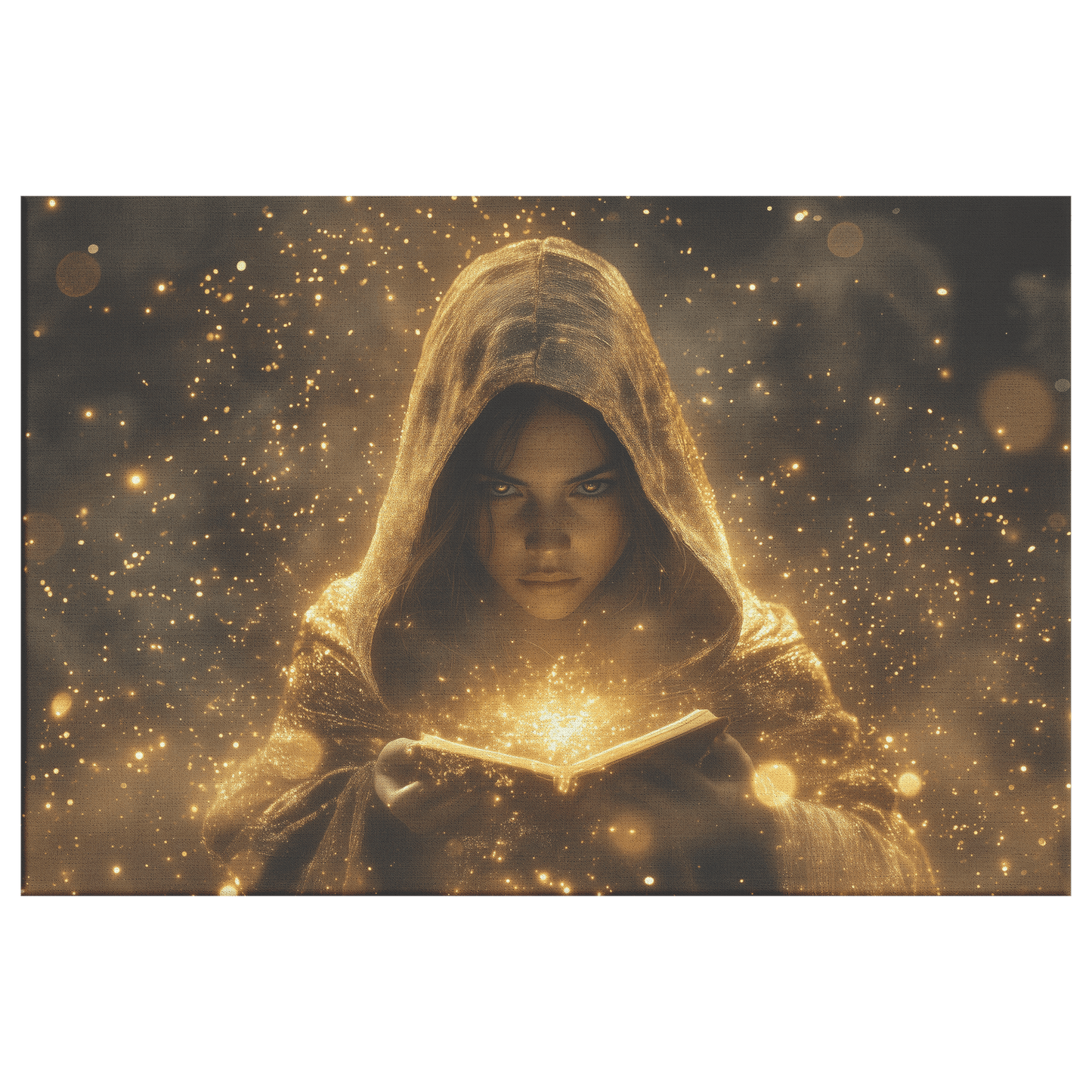 Female Night Elf Priest Summoning Protective Shield Shimmering Stars Radiant Golden Textures Canvas Wall Art - Awakening Righteousness
