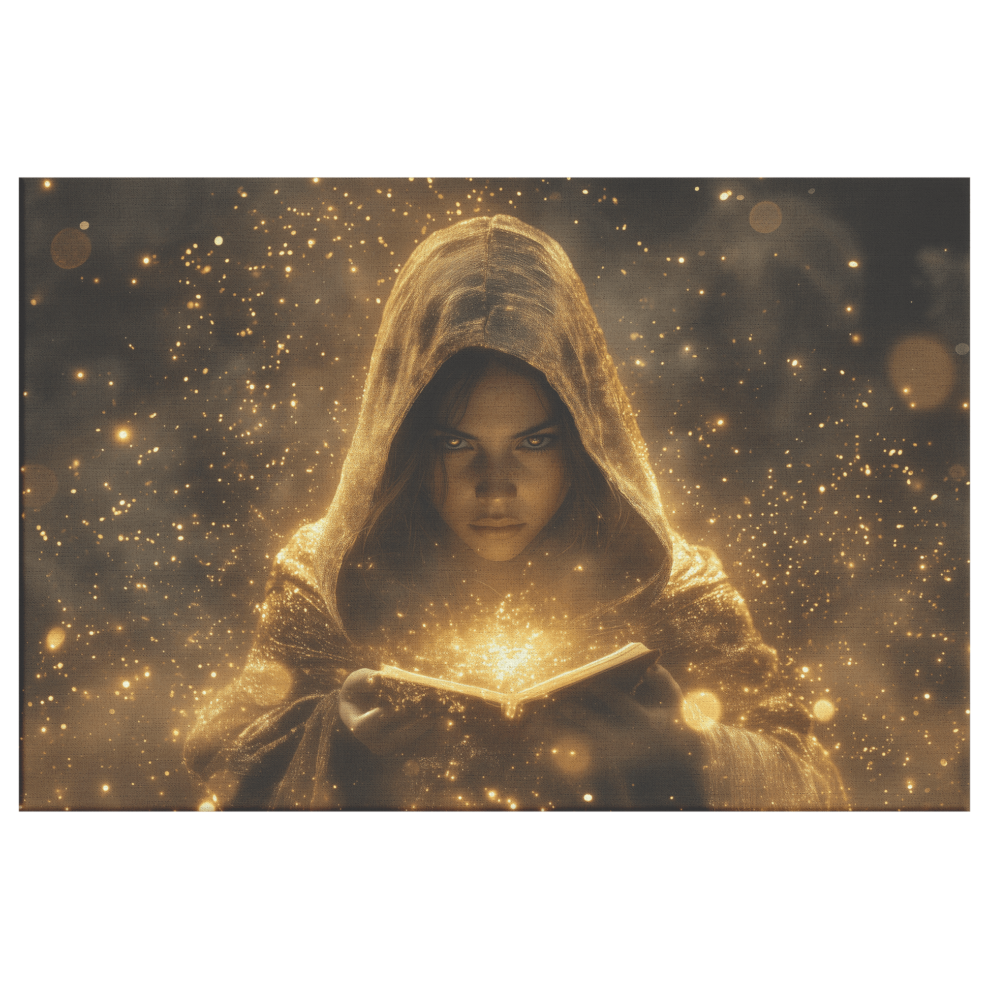 Female Night Elf Priest Summoning Protective Shield Shimmering Stars Radiant Golden Textures Canvas Wall Art - Awakening Righteousness