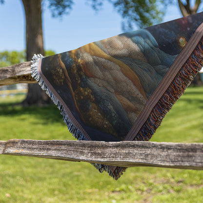 Fiery Tree of Life with Glowing Leaves and Starry Sky Woven Throw Blanket for Cozy Home Decor - Awakening Righteousness
