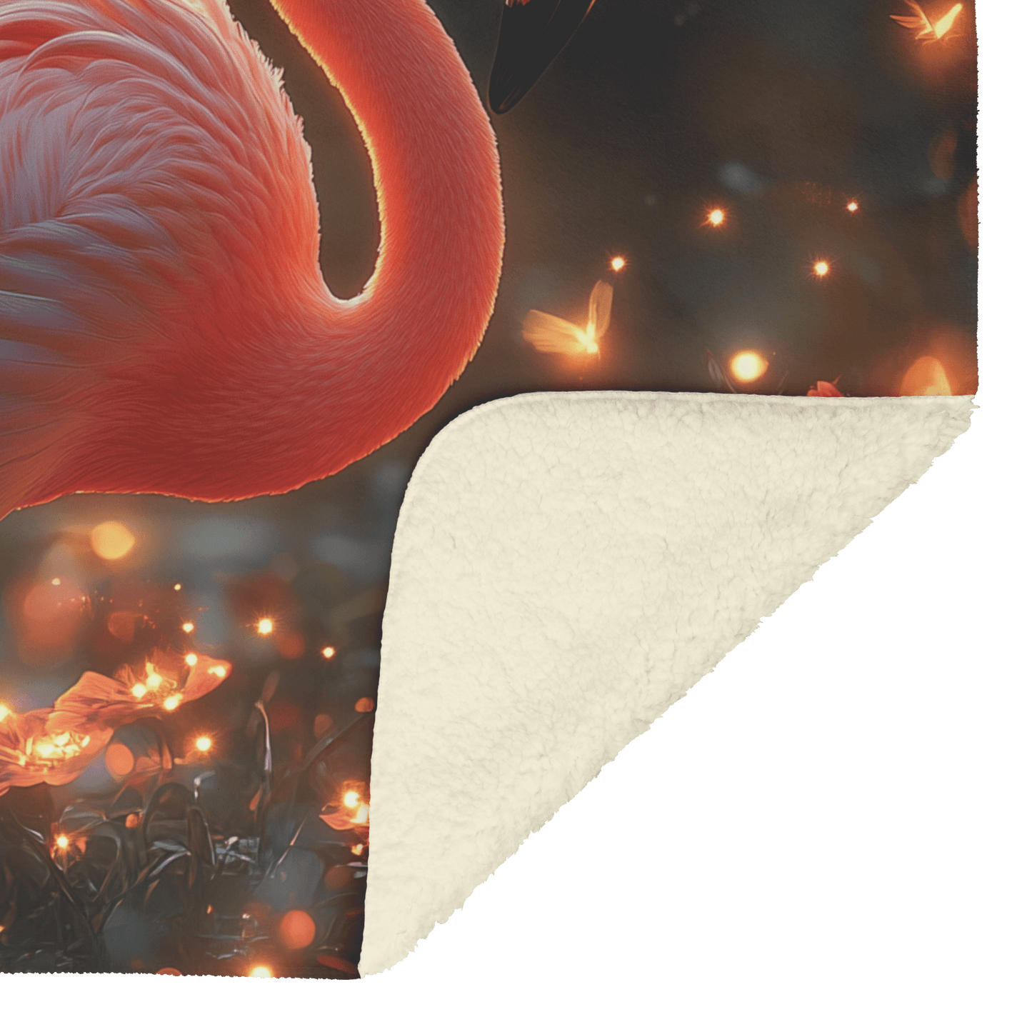 Flamingo Standing in Glowing Tropical Garden Surrounded by Shimmering Plants and Ethereal Golden Light Fleece Sherpa Blanket - Awakening Righteousness