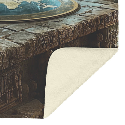 Flat Earth Firmament on Hieroglyph Stone Table with Starry Cosmos Cozy Fleece Sherpa Blanket - Awakening Righteousness