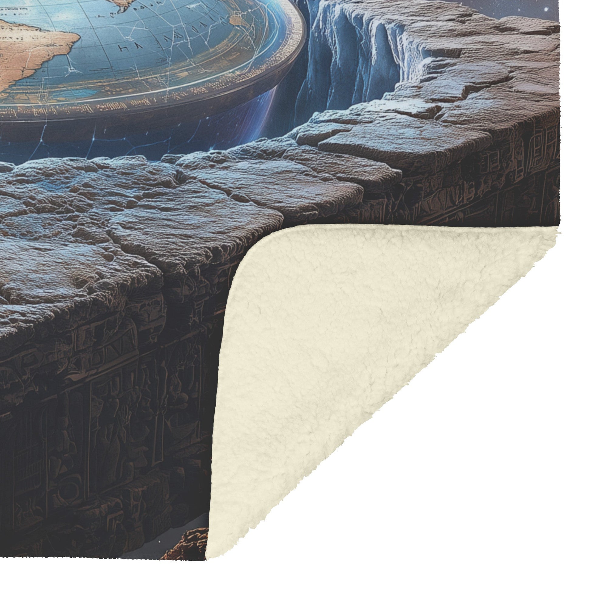 Flat Earth Firmament Resting on Ancient Stone Bricks with Starry Cosmos Background Cozy Fleece Sherpa Blanket - Awakening Righteousness