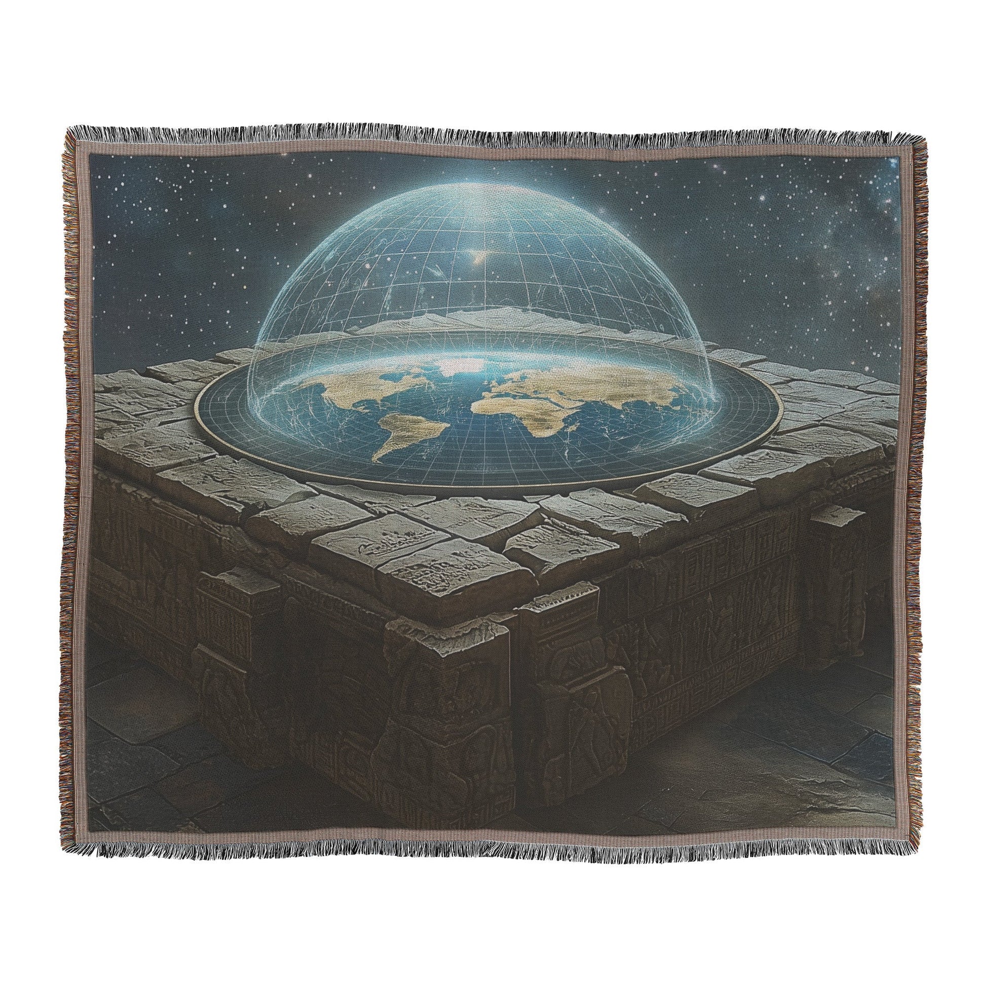 Flat Earth Firmament with Hieroglyphs and Starry Cosmos Woven Throw Blanket - Awakening Righteousness