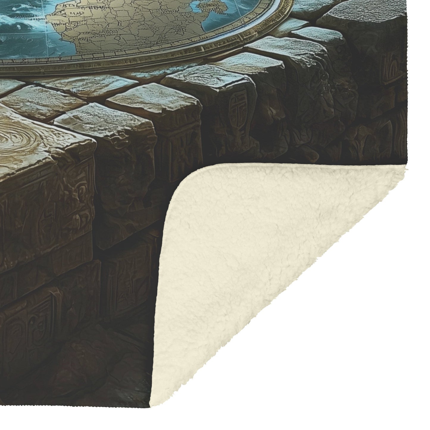 Flat Earth with Firmament on Hieroglyph Carved Stone Bricks Starry Cosmos Cozy Fleece Sherpa Blanket - Awakening Righteousness