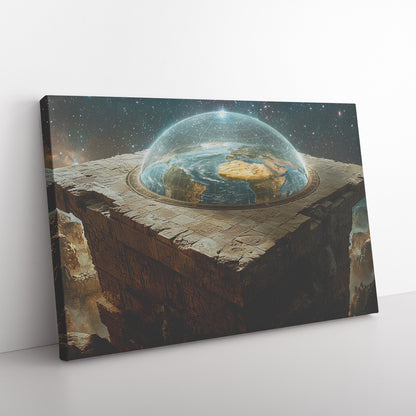 Flat Earth with Firmament on Hieroglyphic Stone Bricks Starry Cosmos Wall Art - Awakening Righteousness