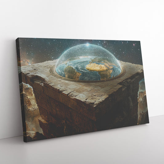 Flat Earth with Firmament on Hieroglyphic Stone Bricks Starry Cosmos Wall Art - Awakening Righteousness