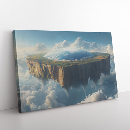 Flat Earth with Firmament on Lush Green Rock Surrounded by Clouds Canvas Wall Art Decor - Awakening Righteousness