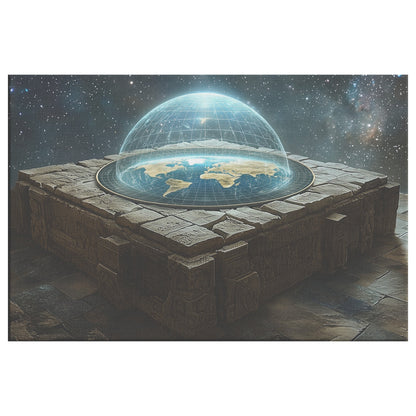 Flat Earth with Firmament on Stone Bricks with Hieroglyph Carvings Starry Cosmos Canvas Wall Art Decor - Awakening Righteousness