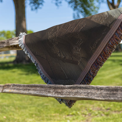 Flat Earth with Radiant Firmament and Ancient Carved Stone Table Woven Throw Blanket - Awakening Righteousness