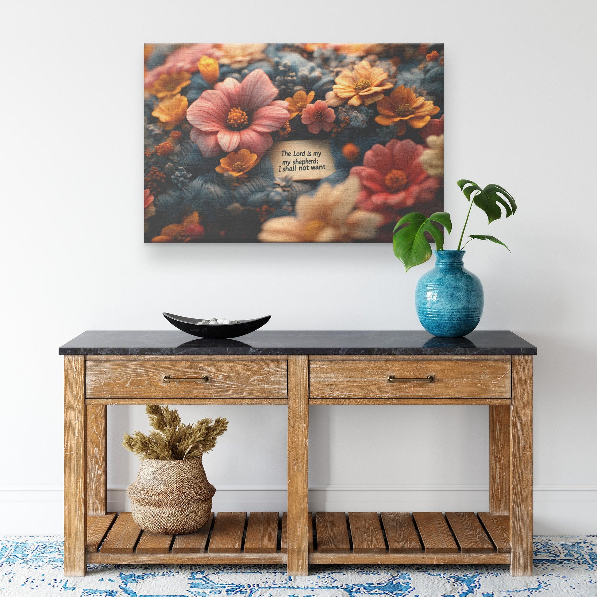 Floral Scripture Canvas Wall Art with The Lord is My Shepher for Christian Inspirational Decor - Awakening Righteousness