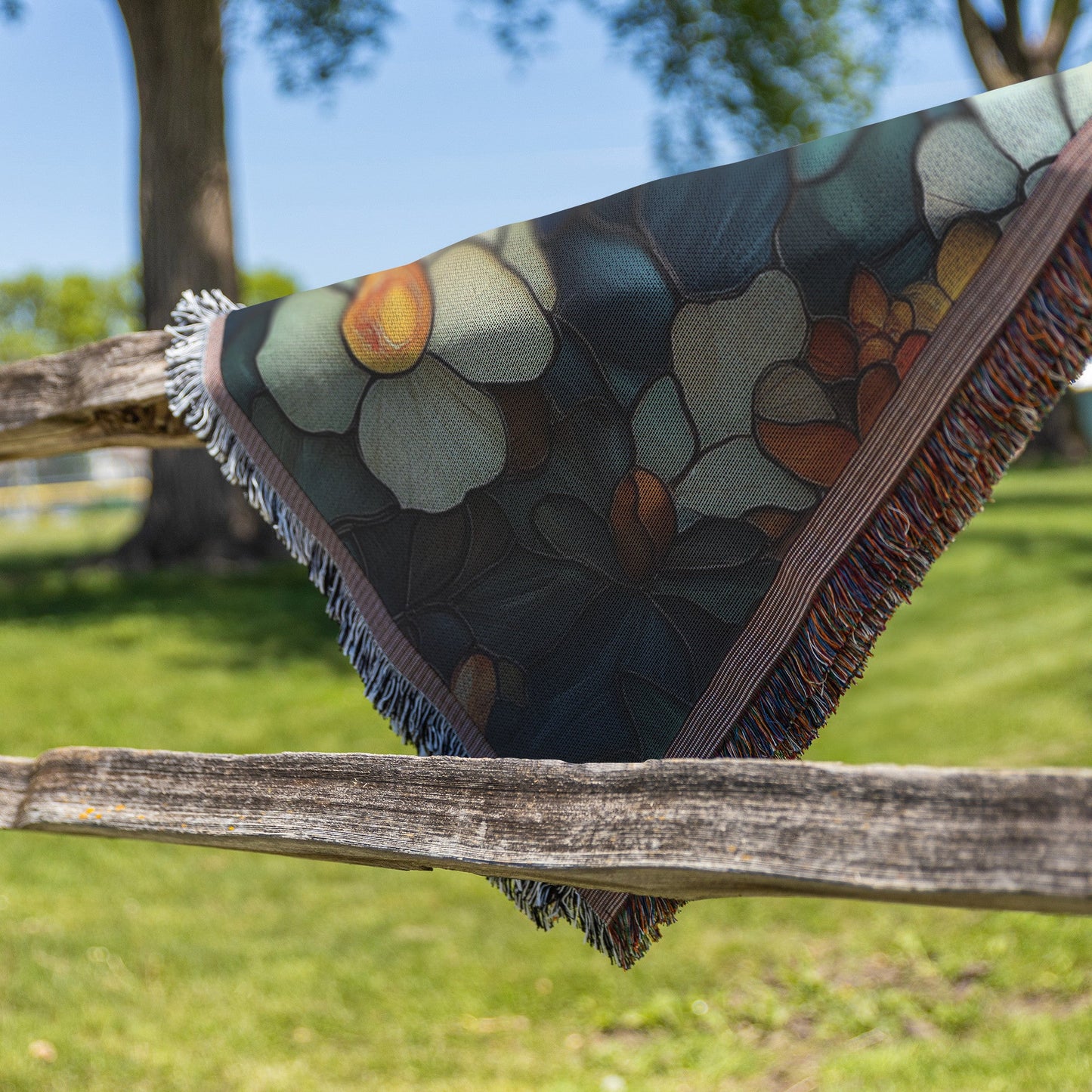 Floral Stained Glass Cross Woven Throw Blanket Vibrant Christian Art - Awakening Righteousness