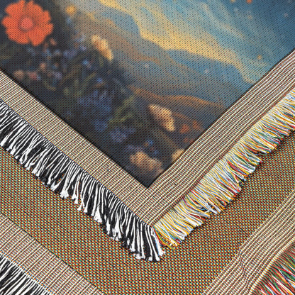 Floral Tree of Life with Vibrant Blooms and Starry Sky Woven Throw Blanket for Home Decor - Awakening Righteousness